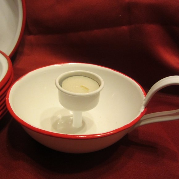 ENAMEL CHRISTMAS DINING SET, 10 ITEMS, PLATES W/CANDLES TO MATCH - Picture 3 of 8